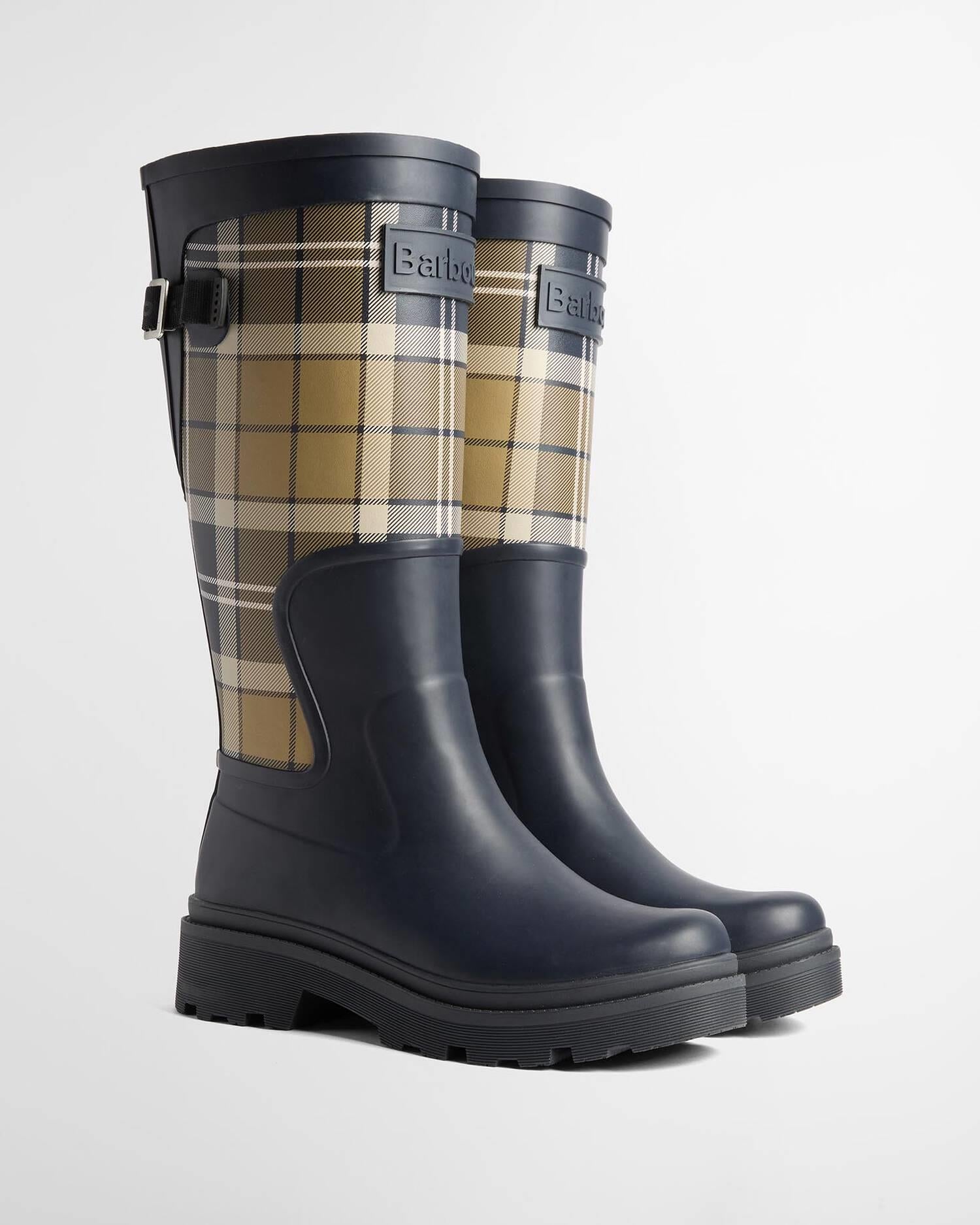 Dena Tartan Wellingtons Navy