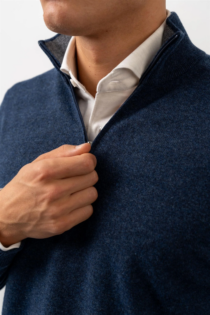 Half Zip Wool-Cashmere - Navy