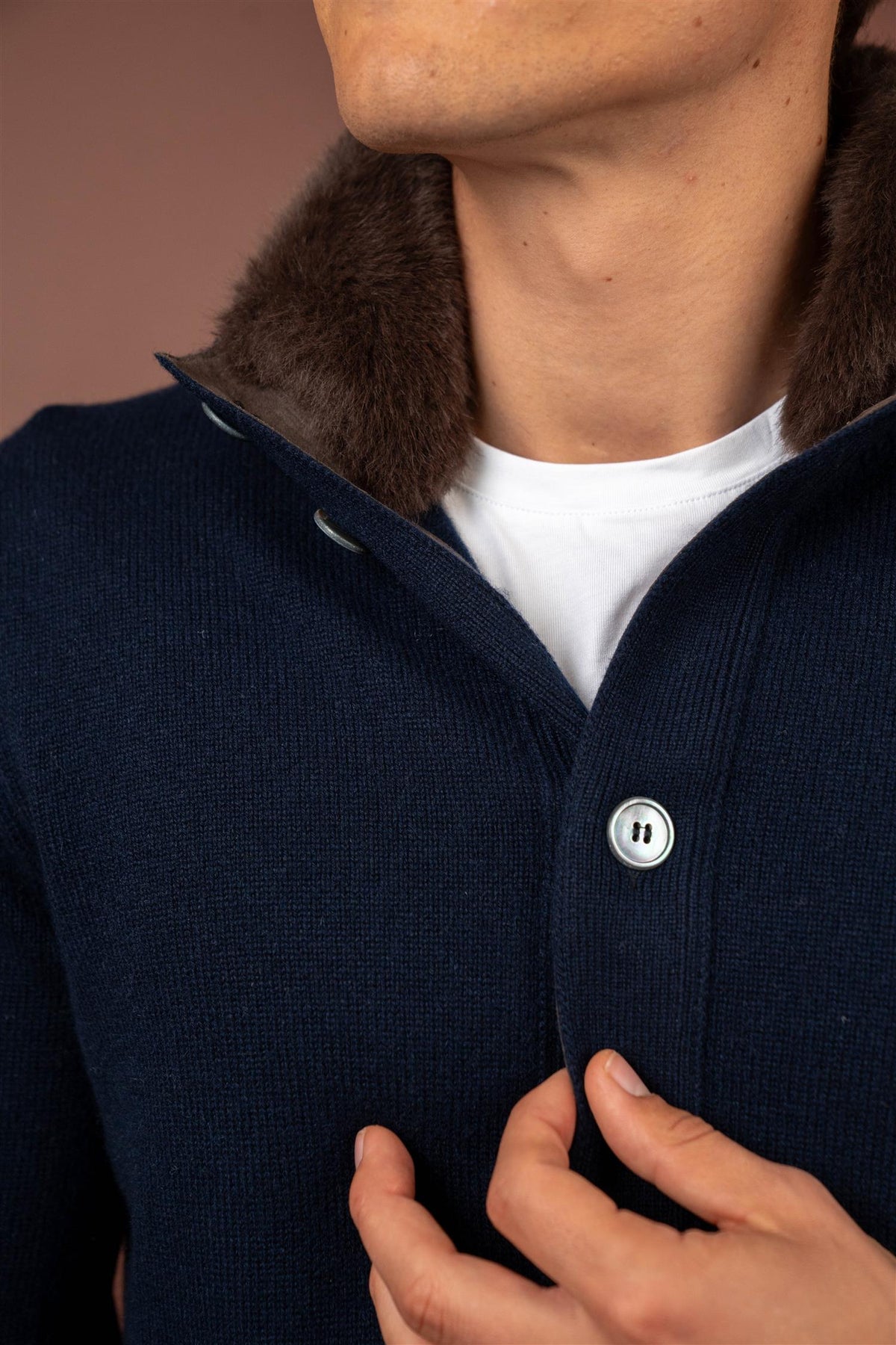 Cashmere Fur Cardigan - Navy