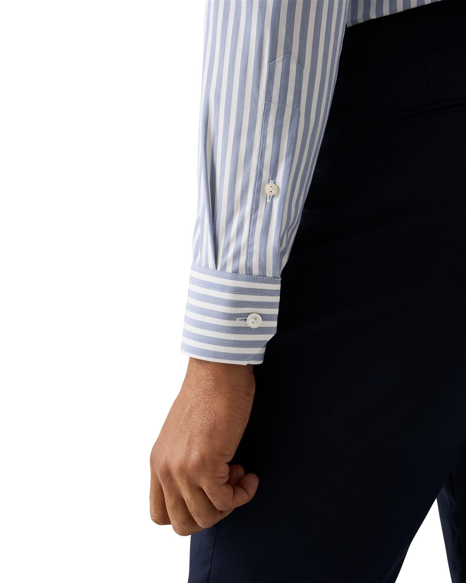 SLIM - White Collar Bengal Striped Shirt