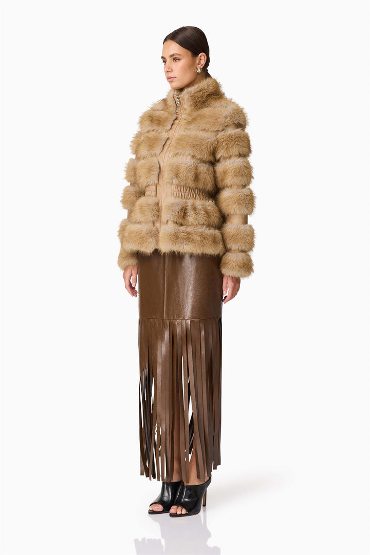 Aisling Faux Fur and Leather Jacket Taupe