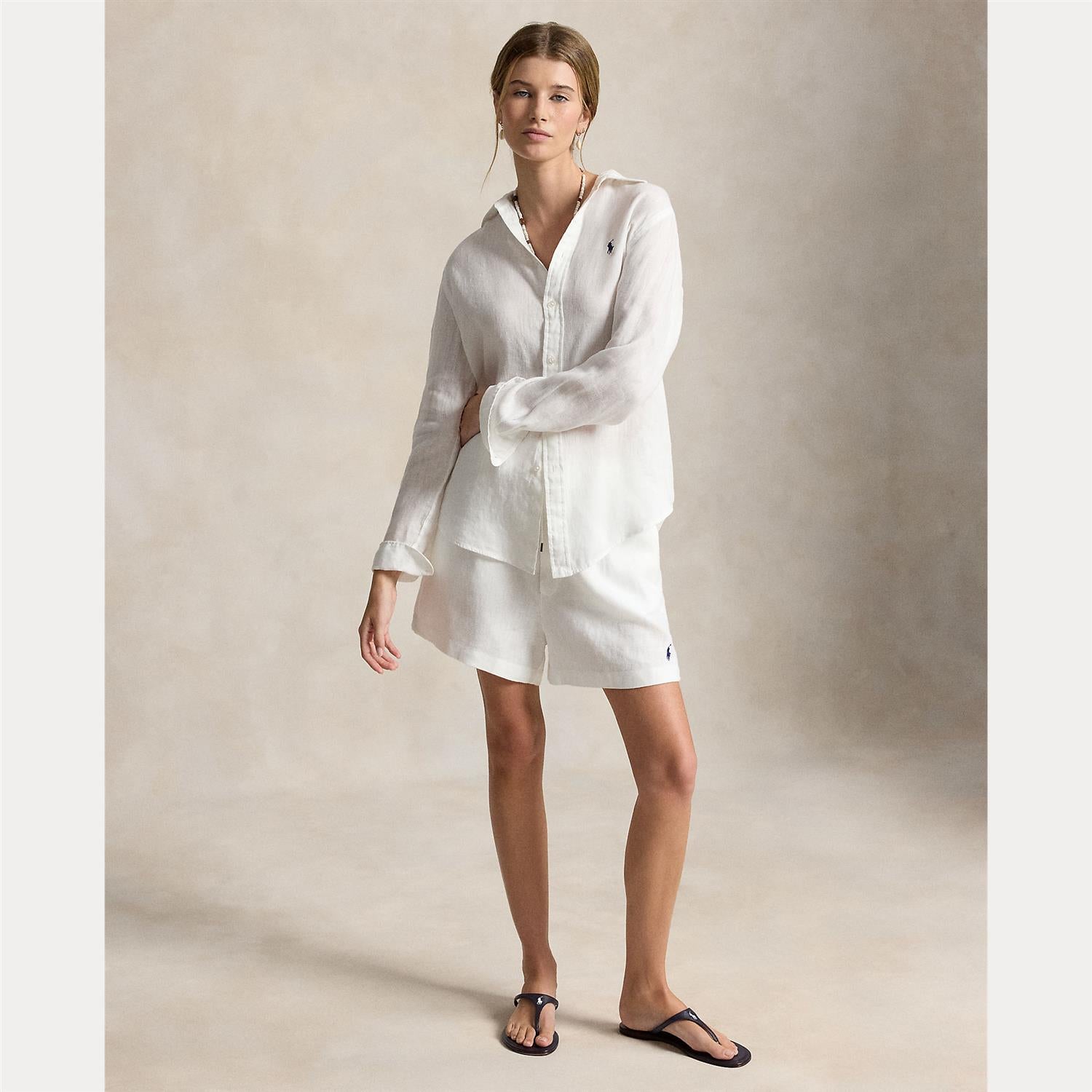 Linen Drawstring Shorts White