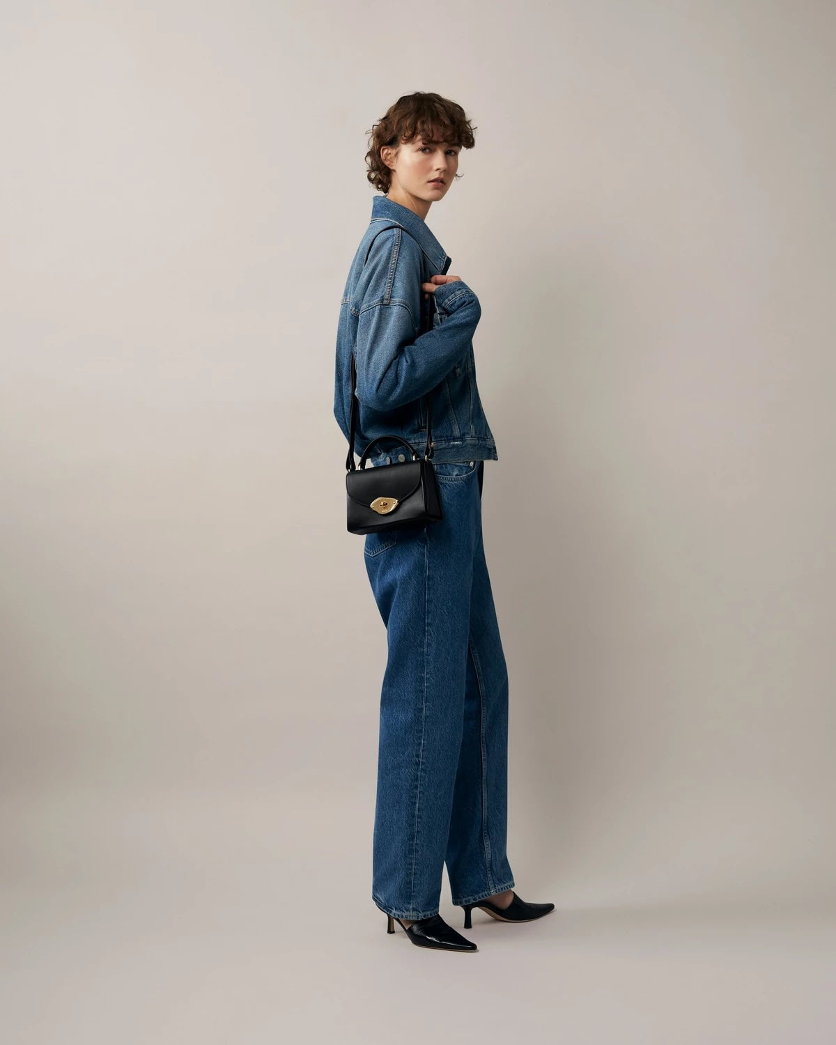 Small Lana Top Handle Black High Gloss Leather