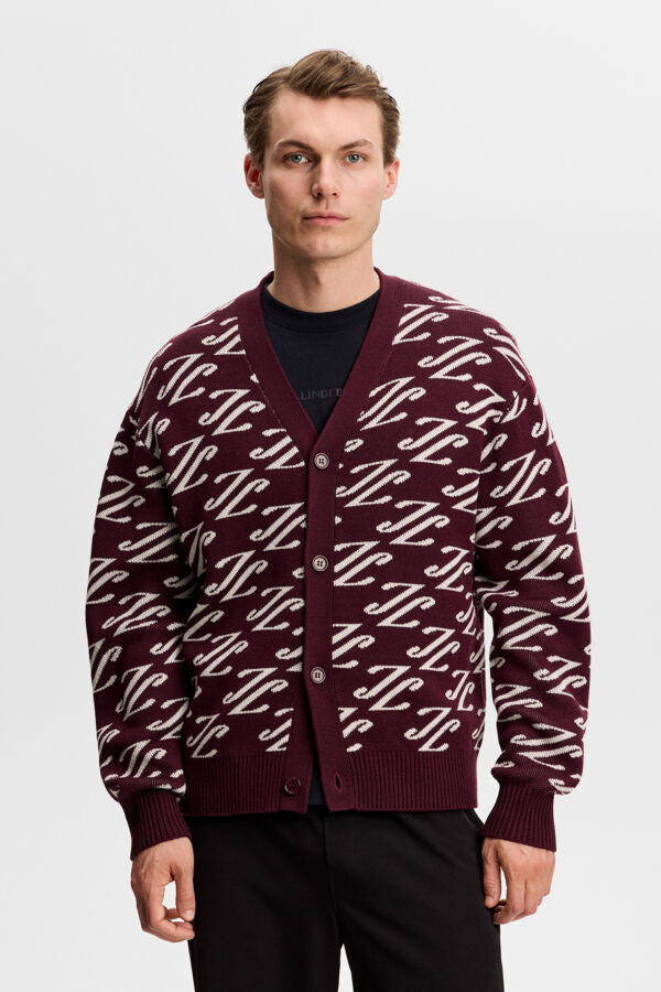 Denny Jacquard Cardigan - Wine Mix