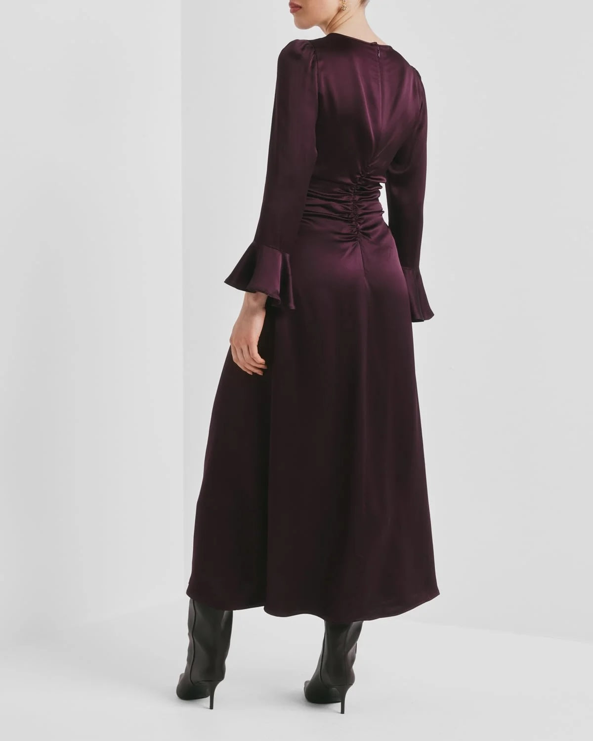 Satin Rouching Dress Burgundy