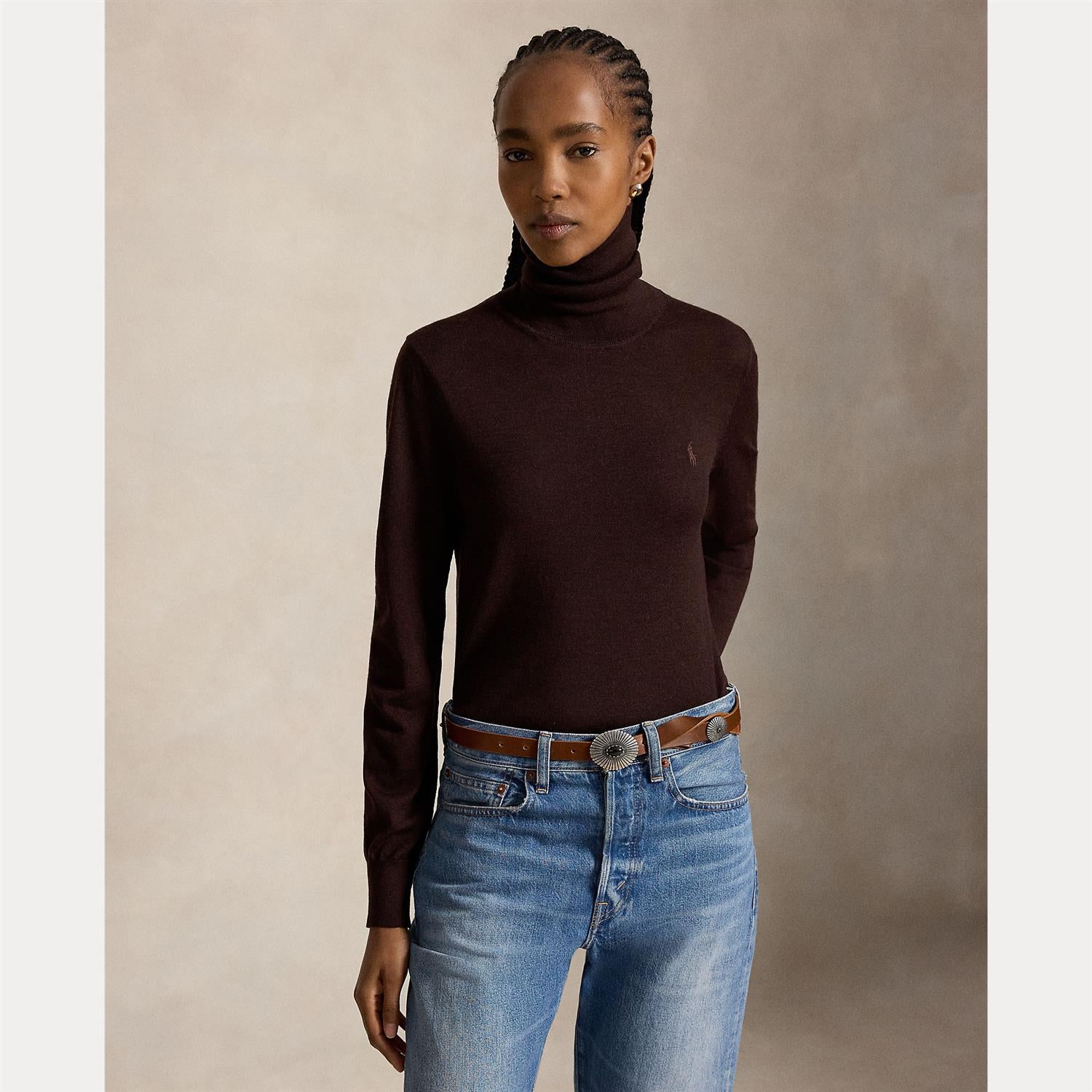 Wool Turtleneck Deep Chocolate Melange
