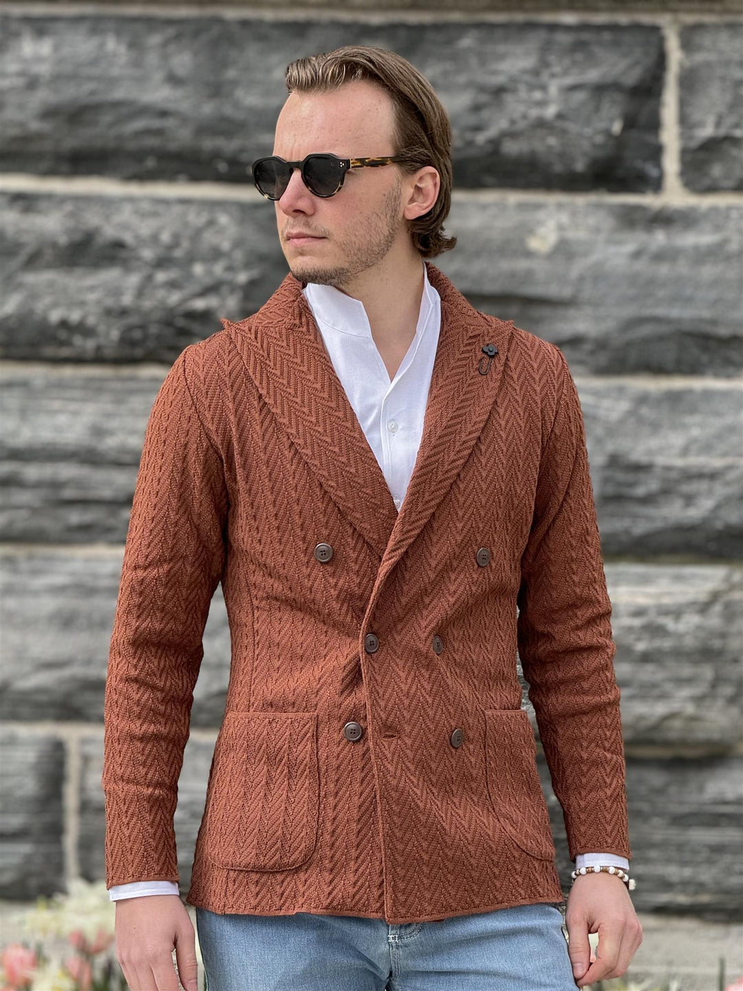 Knit sweater jacket rust