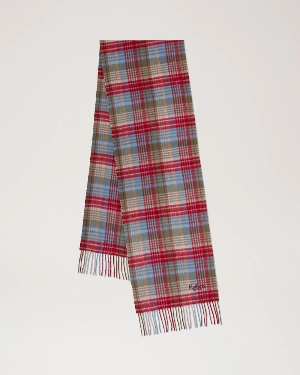 Mulberry Heritage Check Scarf Moss-Sky Blue