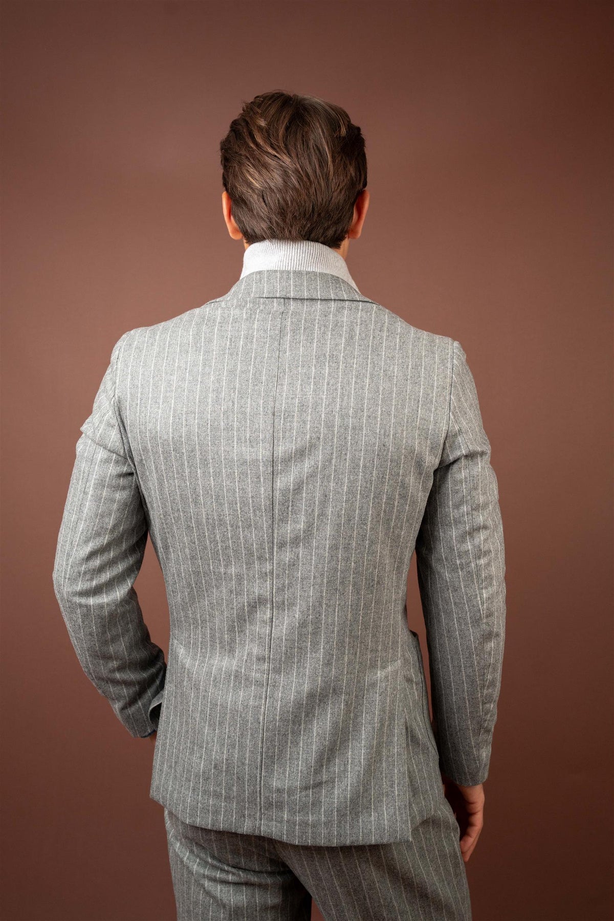 Zip Front Blazer - Pinstripe Grey