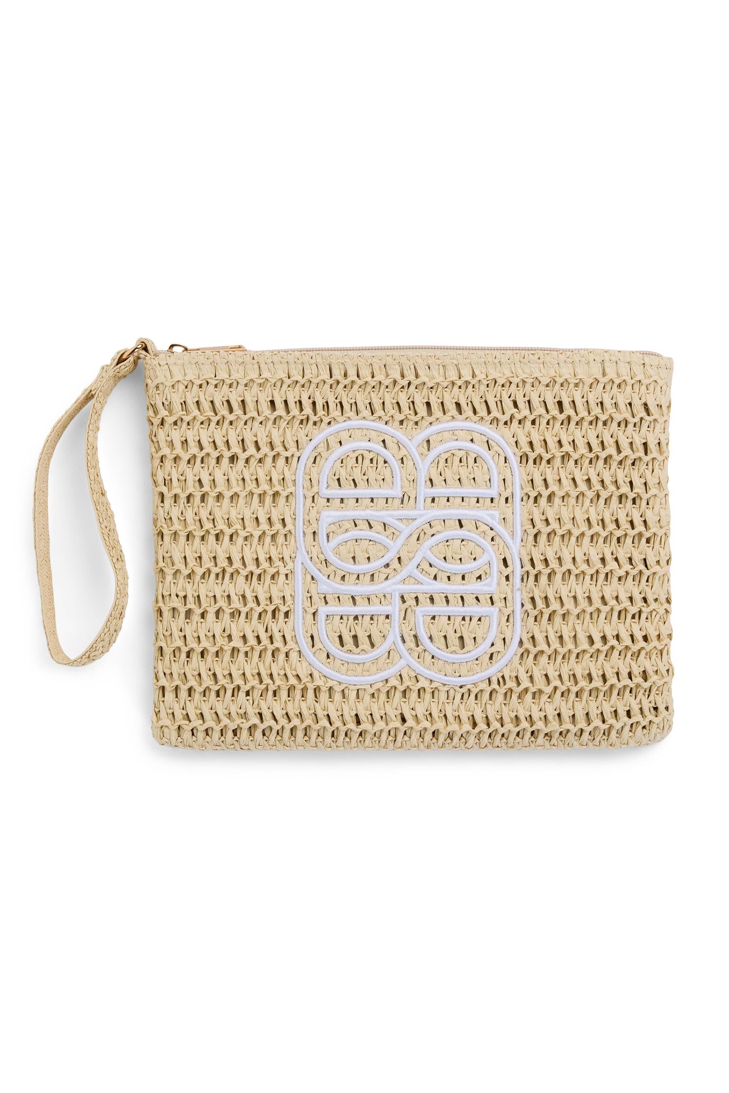 Mim Straw Clutch Beige