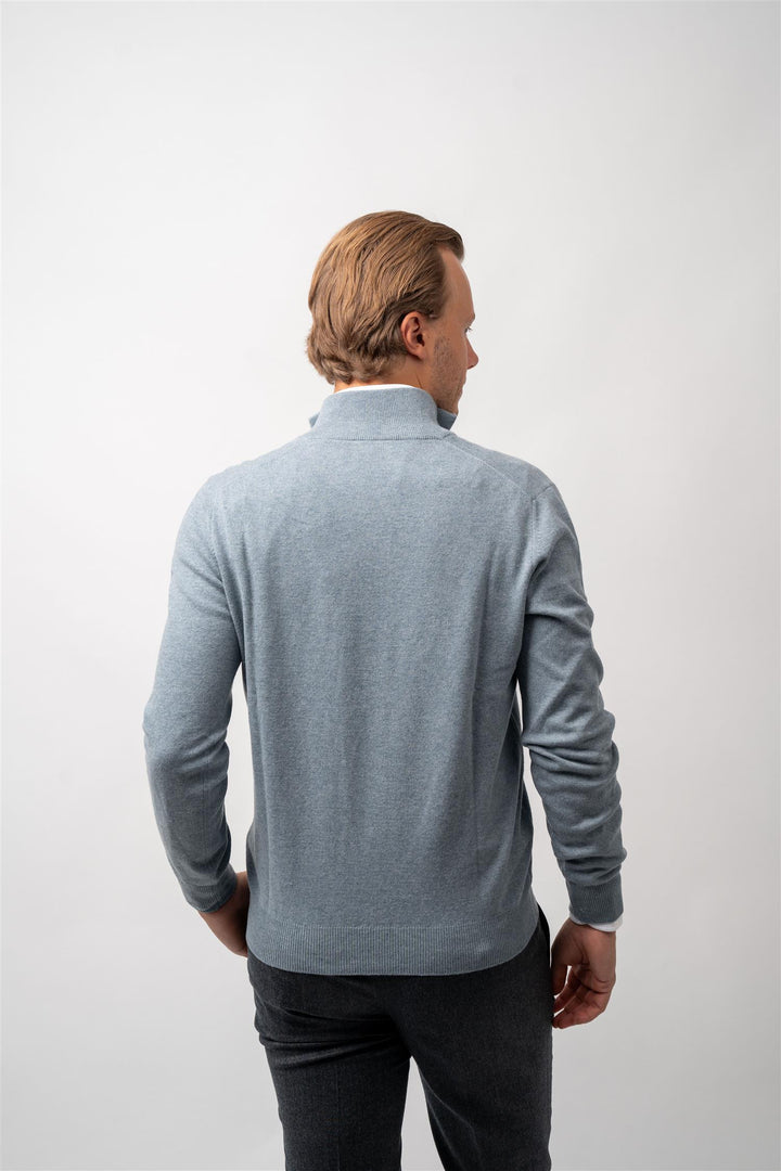 Half Zip Wool-Cashmere - Light Blue