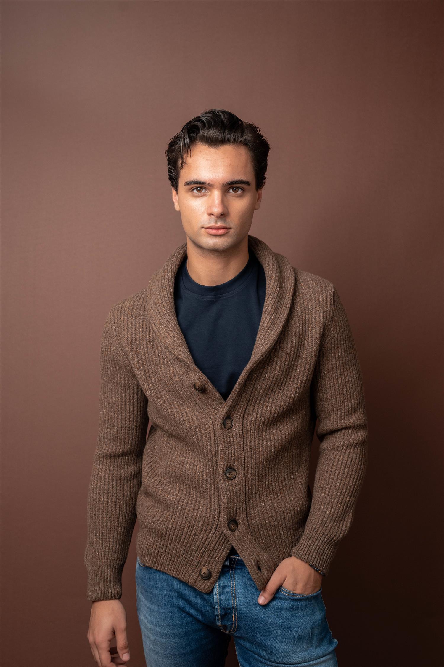 Shawl Collar Cardigan - Brun