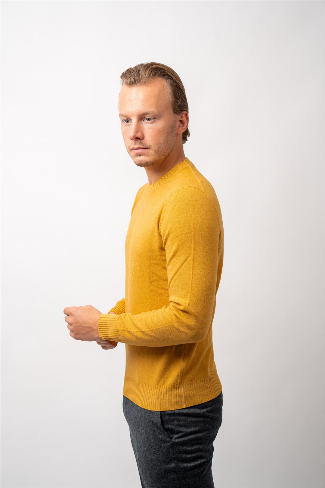 Crew Neck Cashmere - Wool -  Yellow