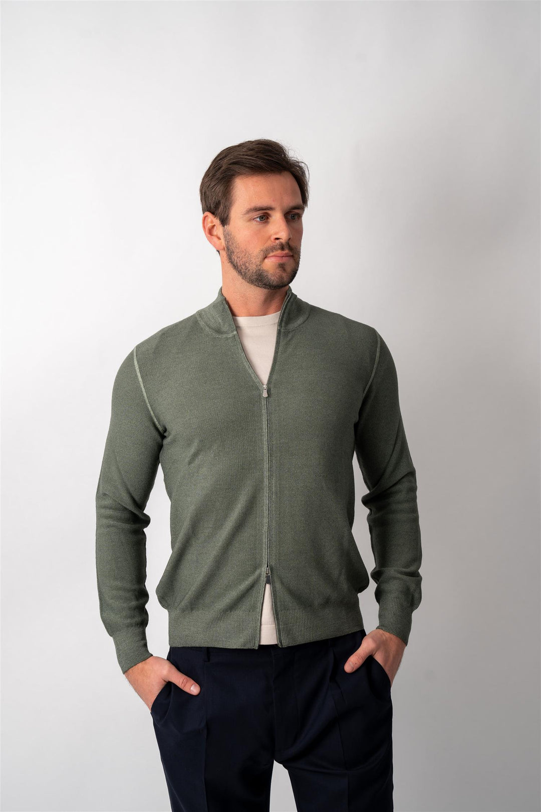 Full Zip Merino Knitted - Green