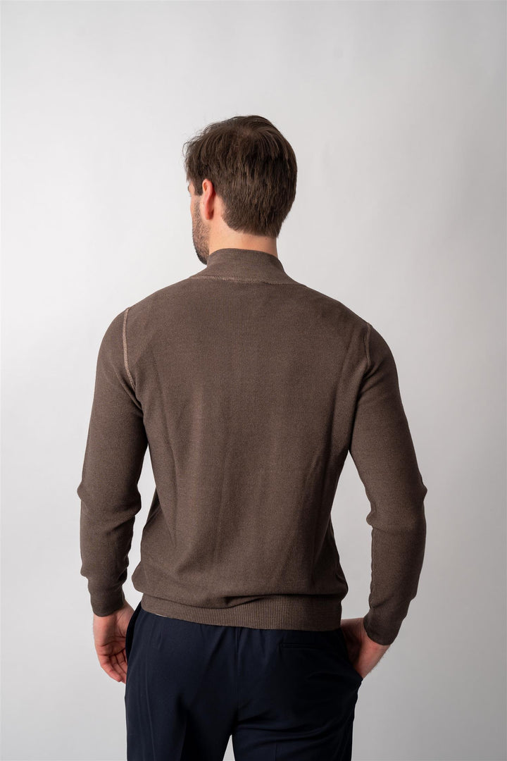 Full Zip Merino Knitted - Brun