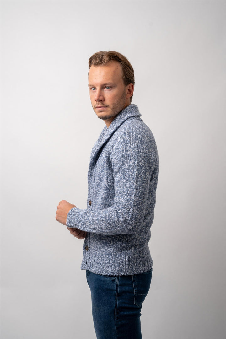 Shawl Collar Raglan Mouline' Cardigan - Blue