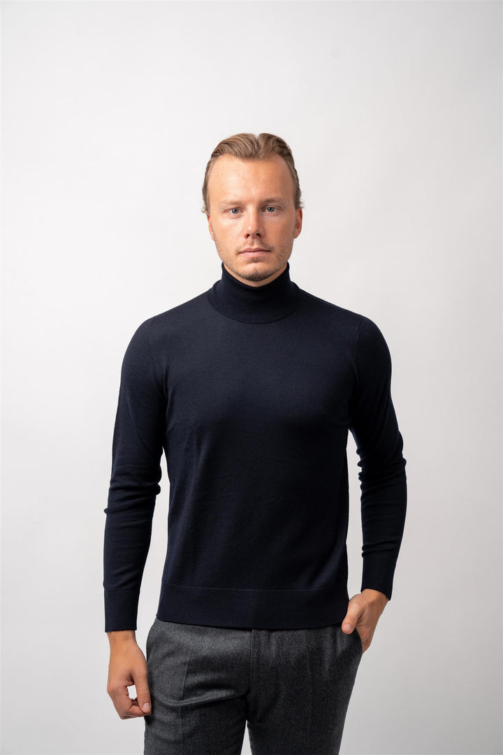 Turtle Neck Virgin Wool - Navy