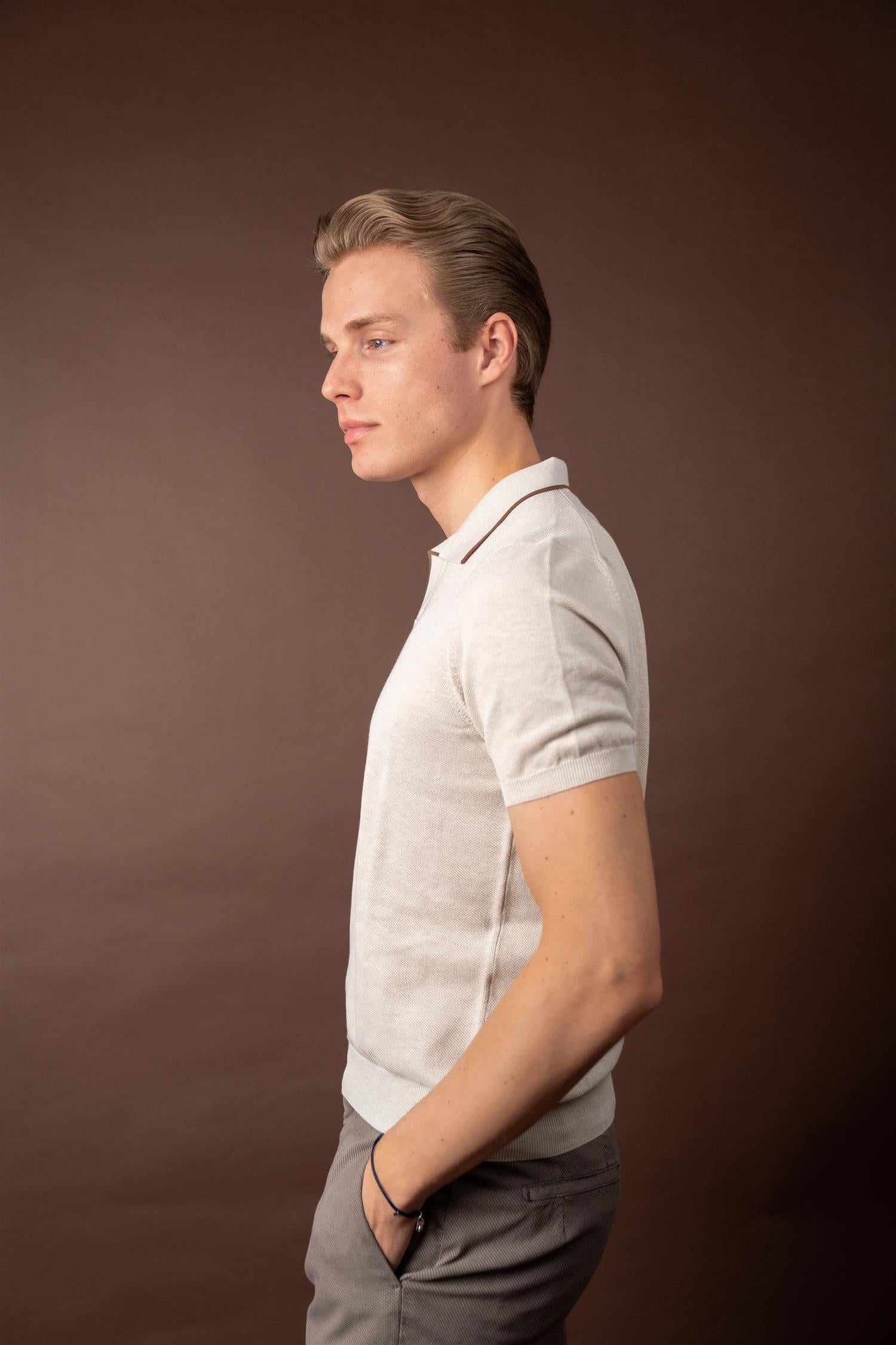 Knitted Pique Shirt - Beige