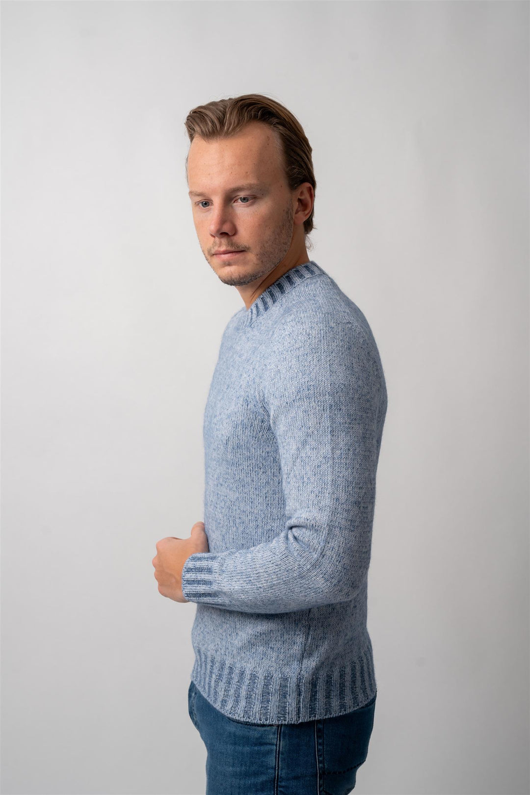 Crew Neck Cashmere Mix - Blue