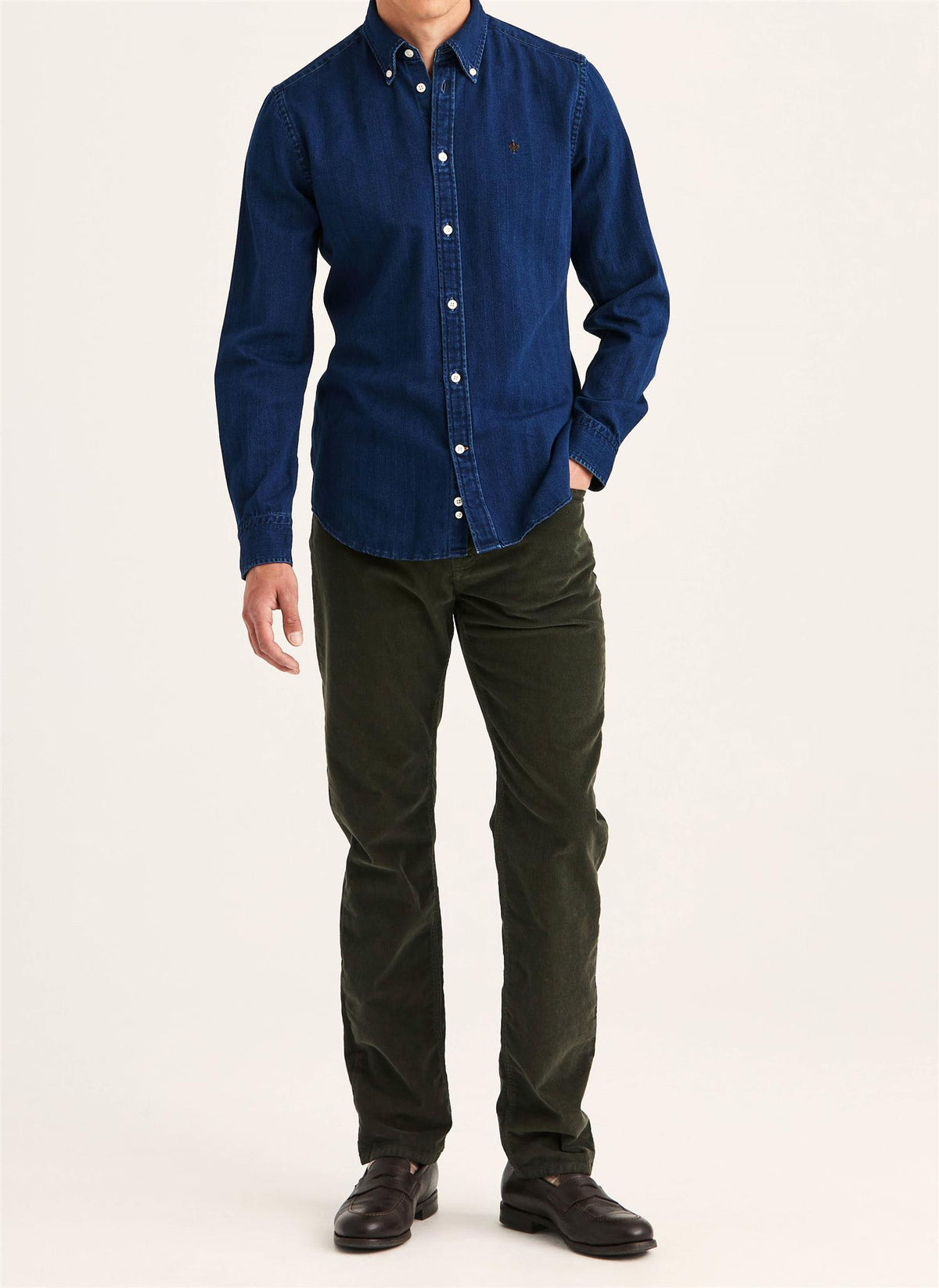 Indigo Herringbone Shirt Slim