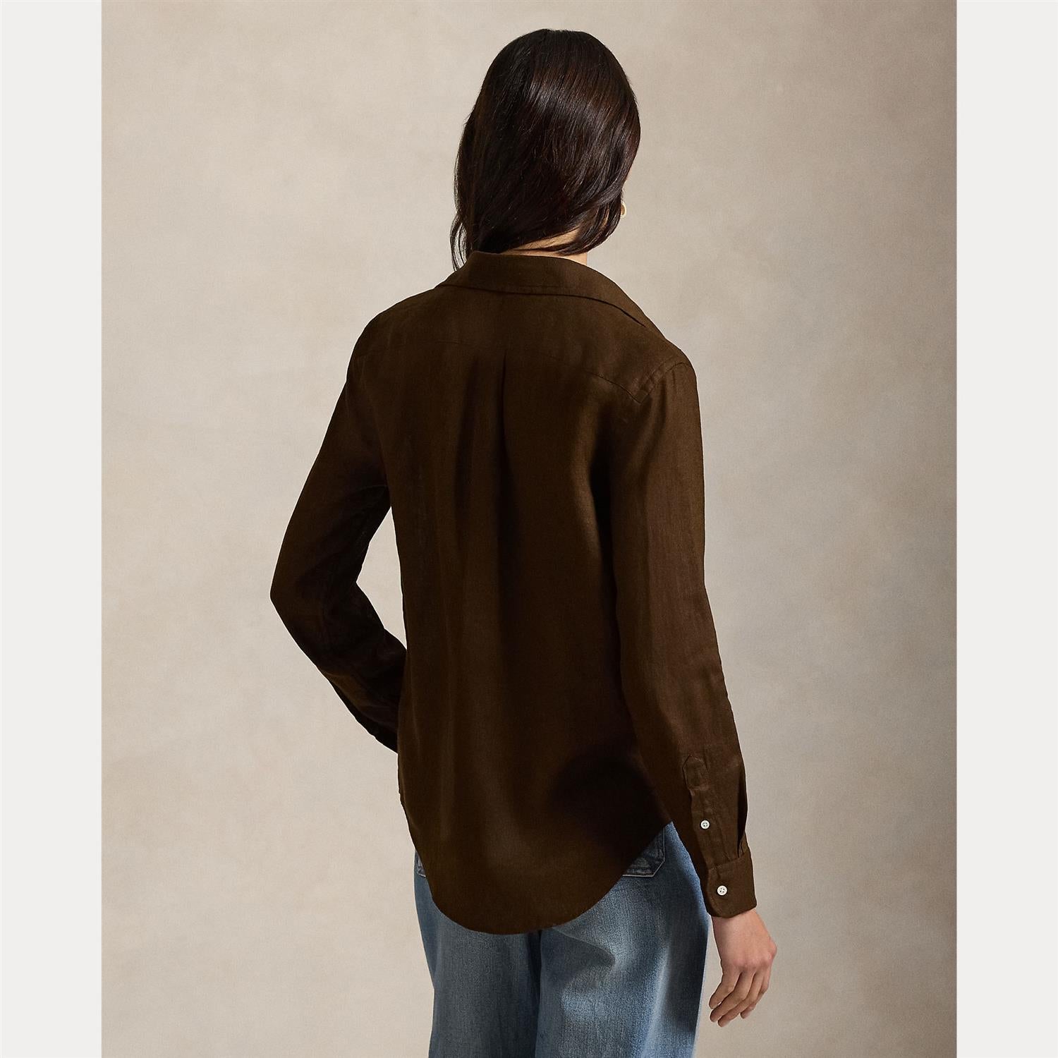 Classic-Long Sleeve-Button Front Shirt Dark Brown