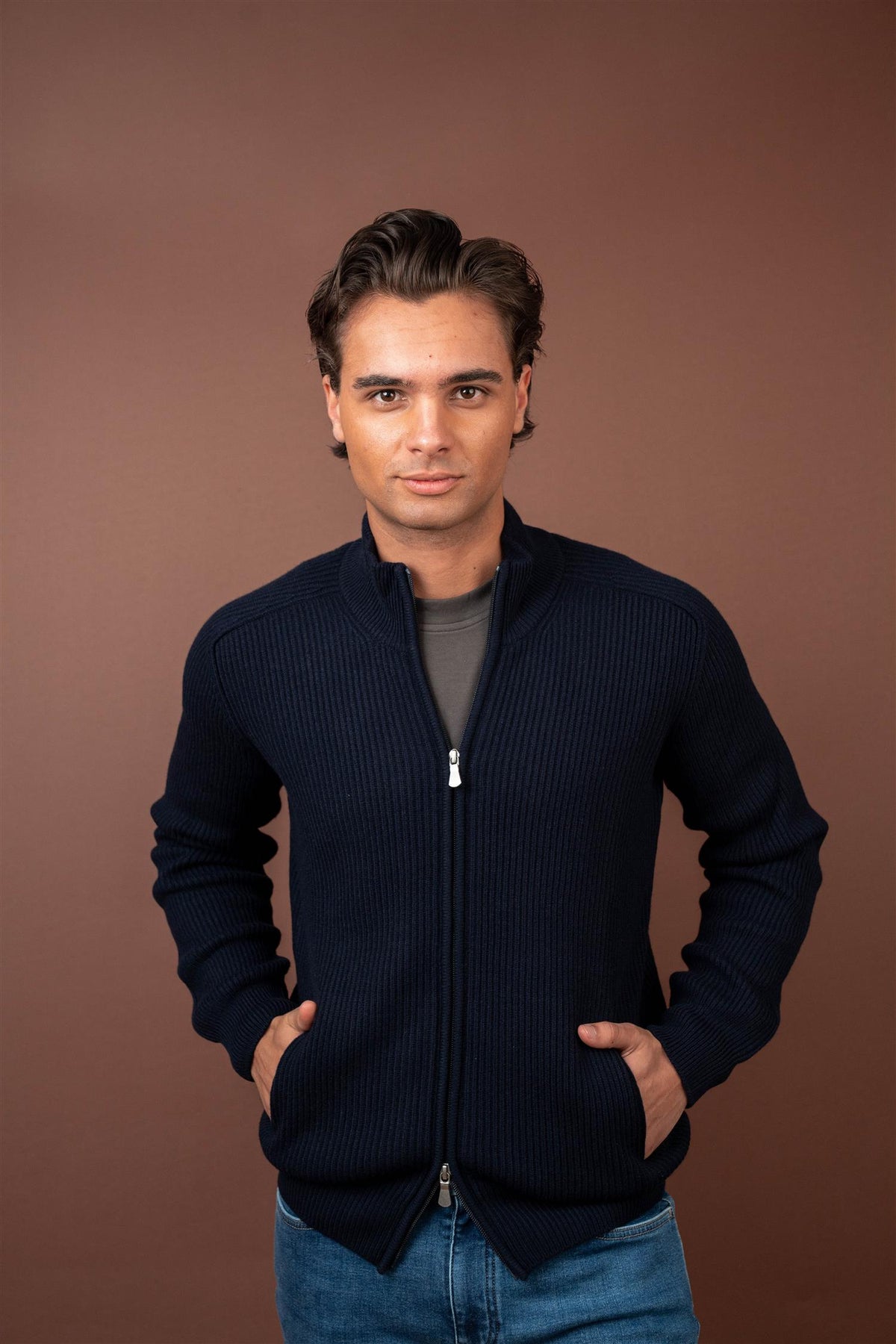 Full Zip Ribbed - navy