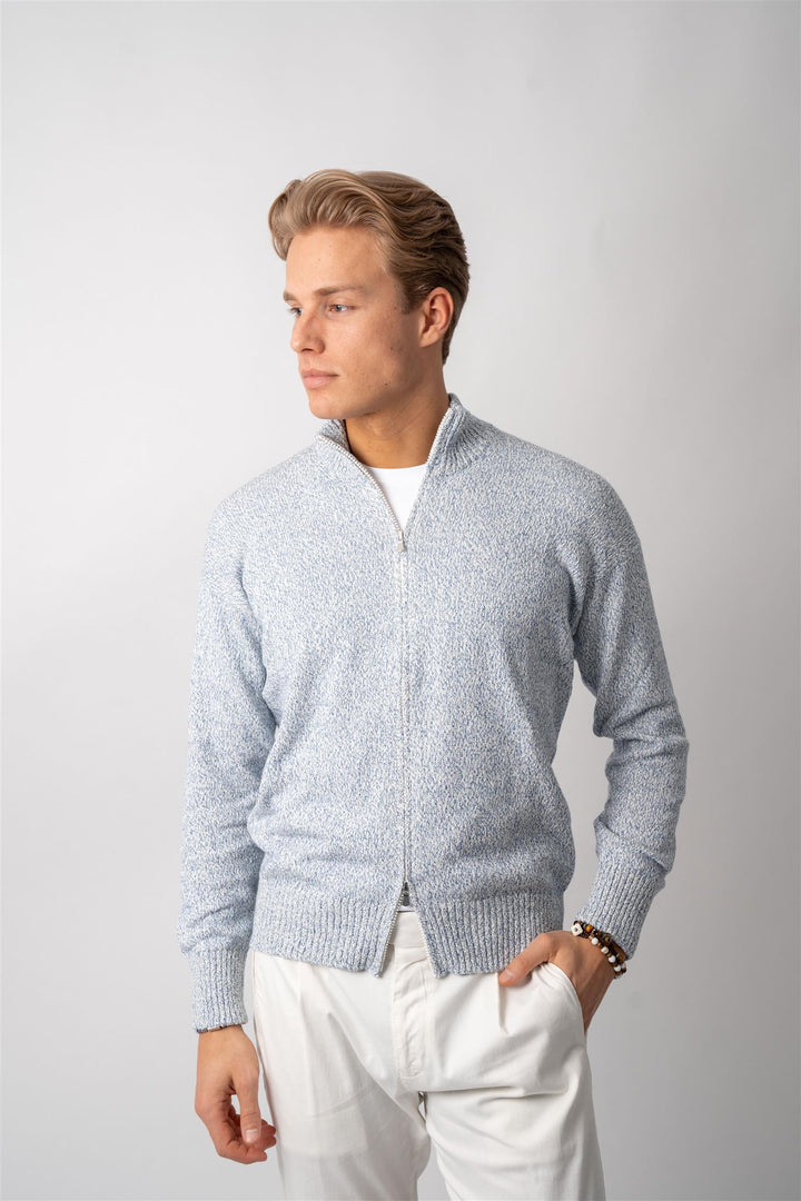 Full Zip Cotton  - Blue/White