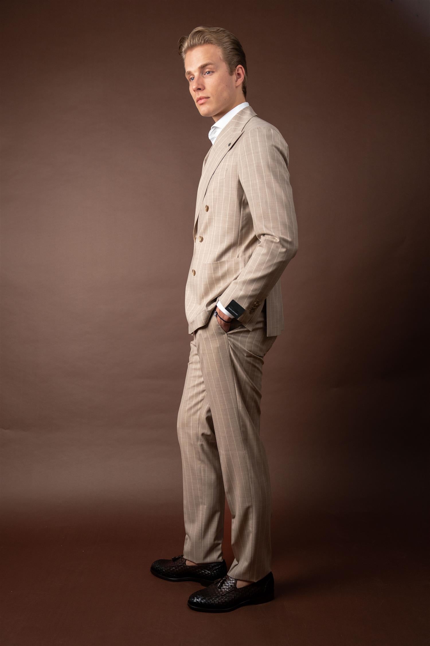 Pinstripe Suit - Beige
