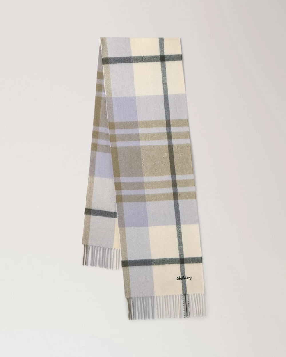 Small Check Merino Wool Scarf Eggshell & Olive Merino Wool