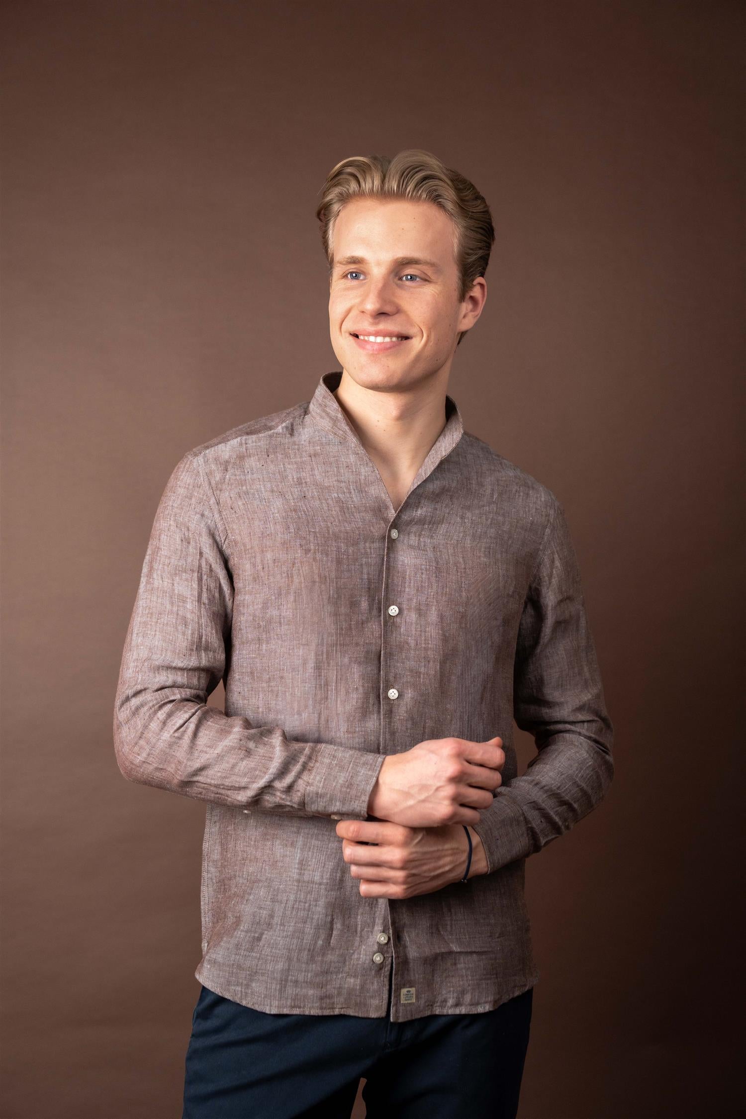 No Collar Linen - Brown