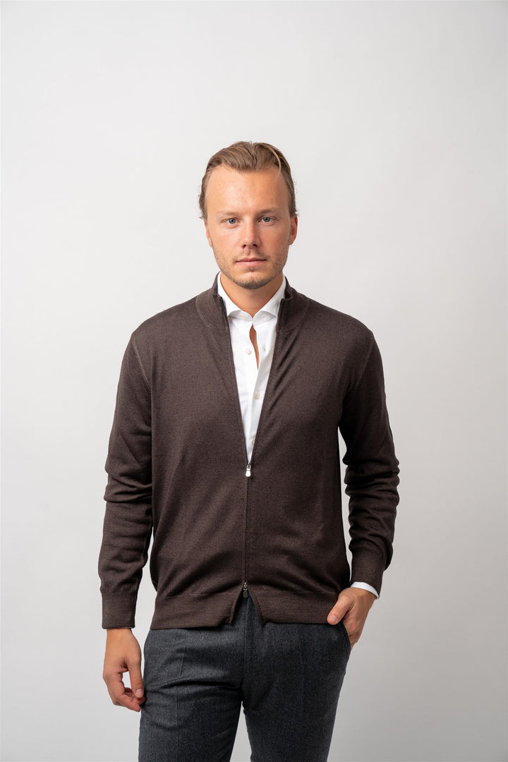 Full Zip Vintage Merino - Brown