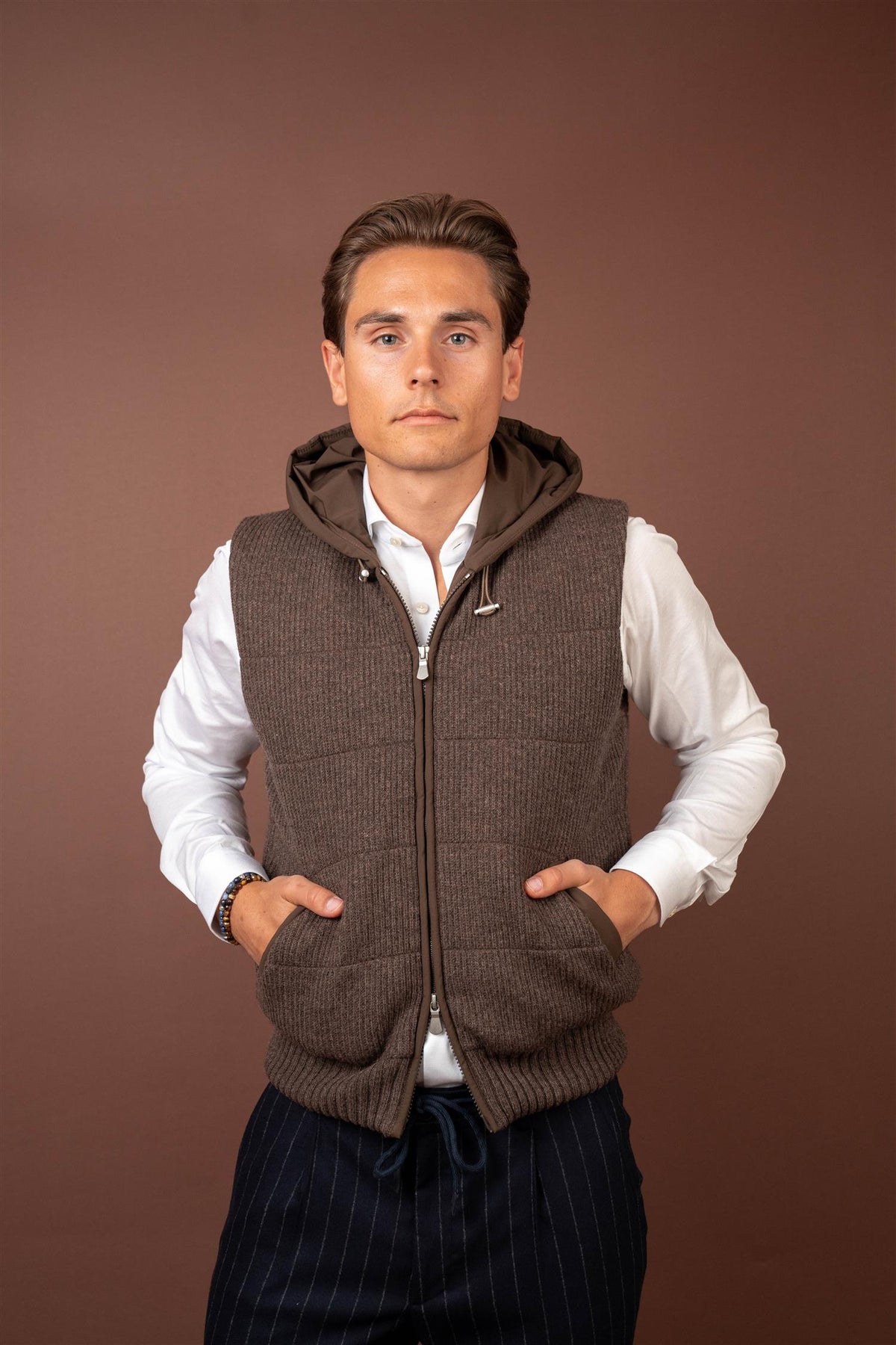 Hooded Wool Vest - Brown