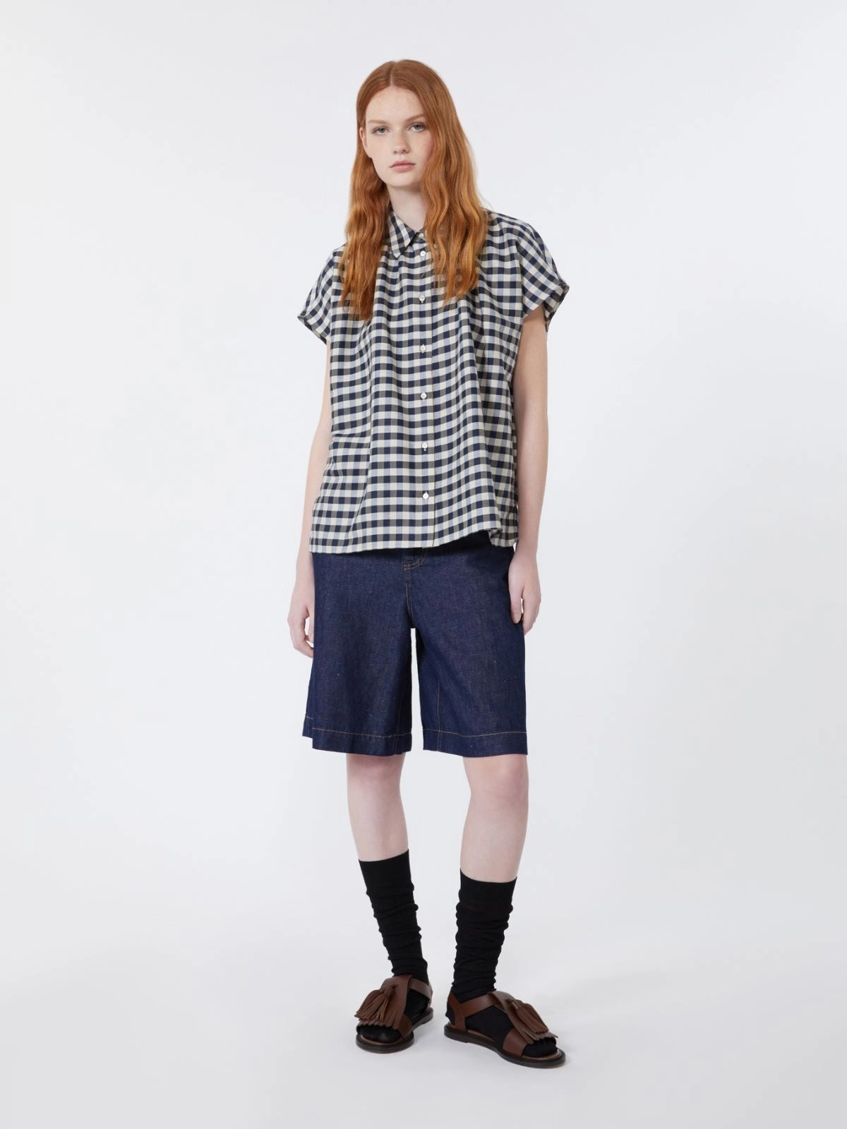 Cotton & linen denim Bermuda shorts