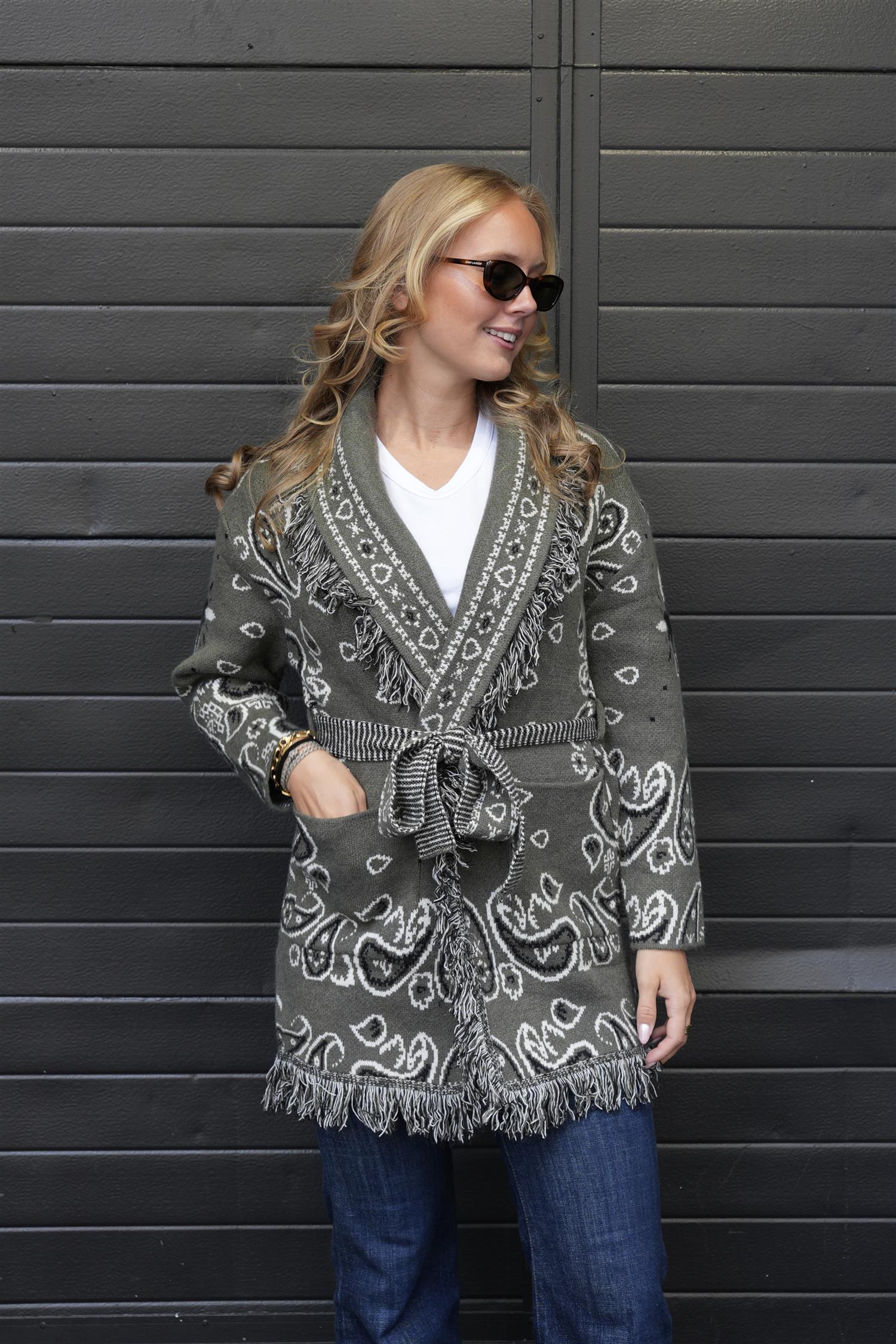 Long Fringed Paisley Jacket - Khaki
