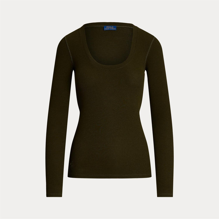 RIBBED SCOOPNECK LONG-SLEEVE TOP