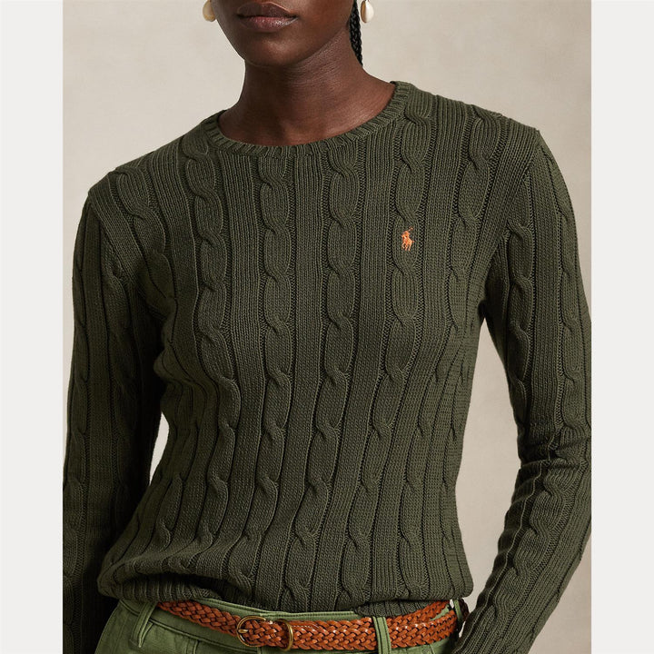 CABLE KNIT COTTON CREWNECK SWEATER