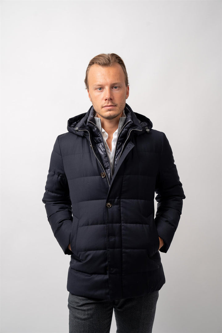 Down Coat Hood Navy