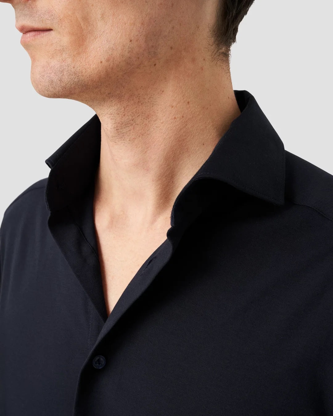 Navy Blue Cotton Four-Way Stretch Shirt Slim