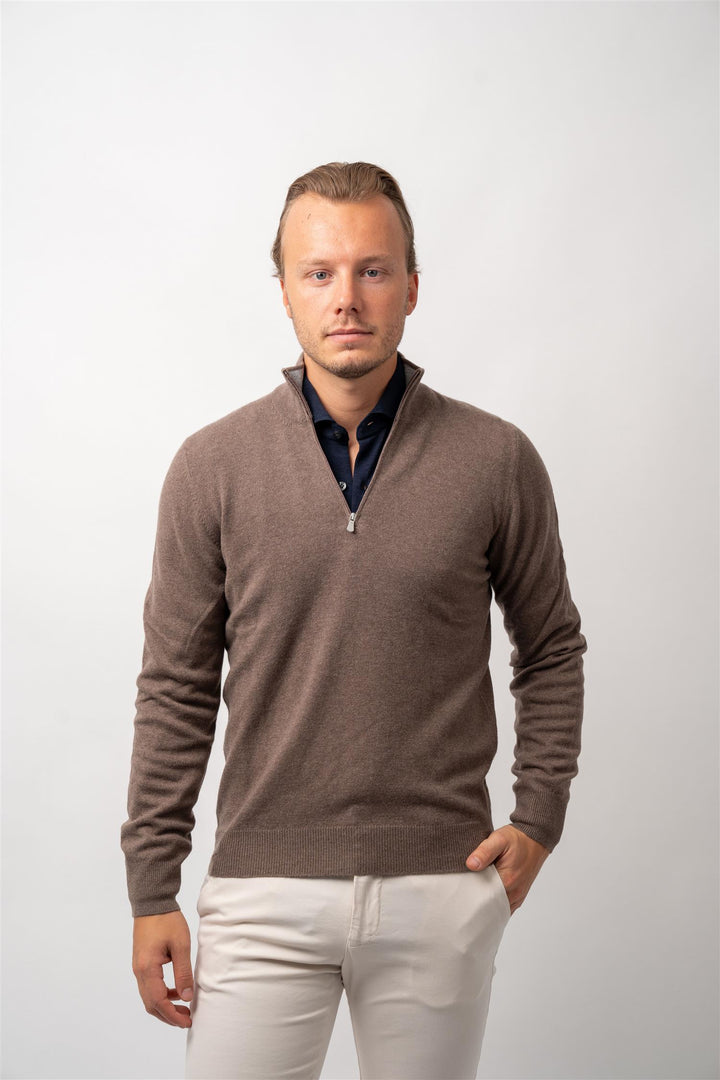 Half Zip Wool-Cashmere - Light Brown