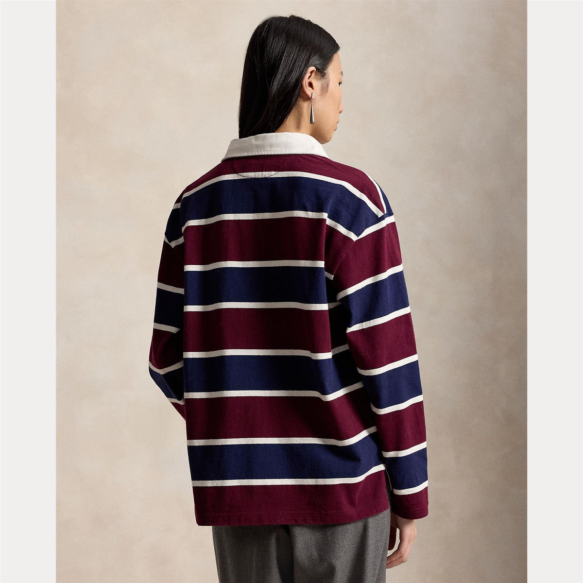 Oversize Cotton Rugby Shirt - Harvard Wine Multi