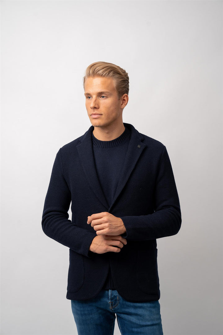 Pearl Knitted Blazer - Navy