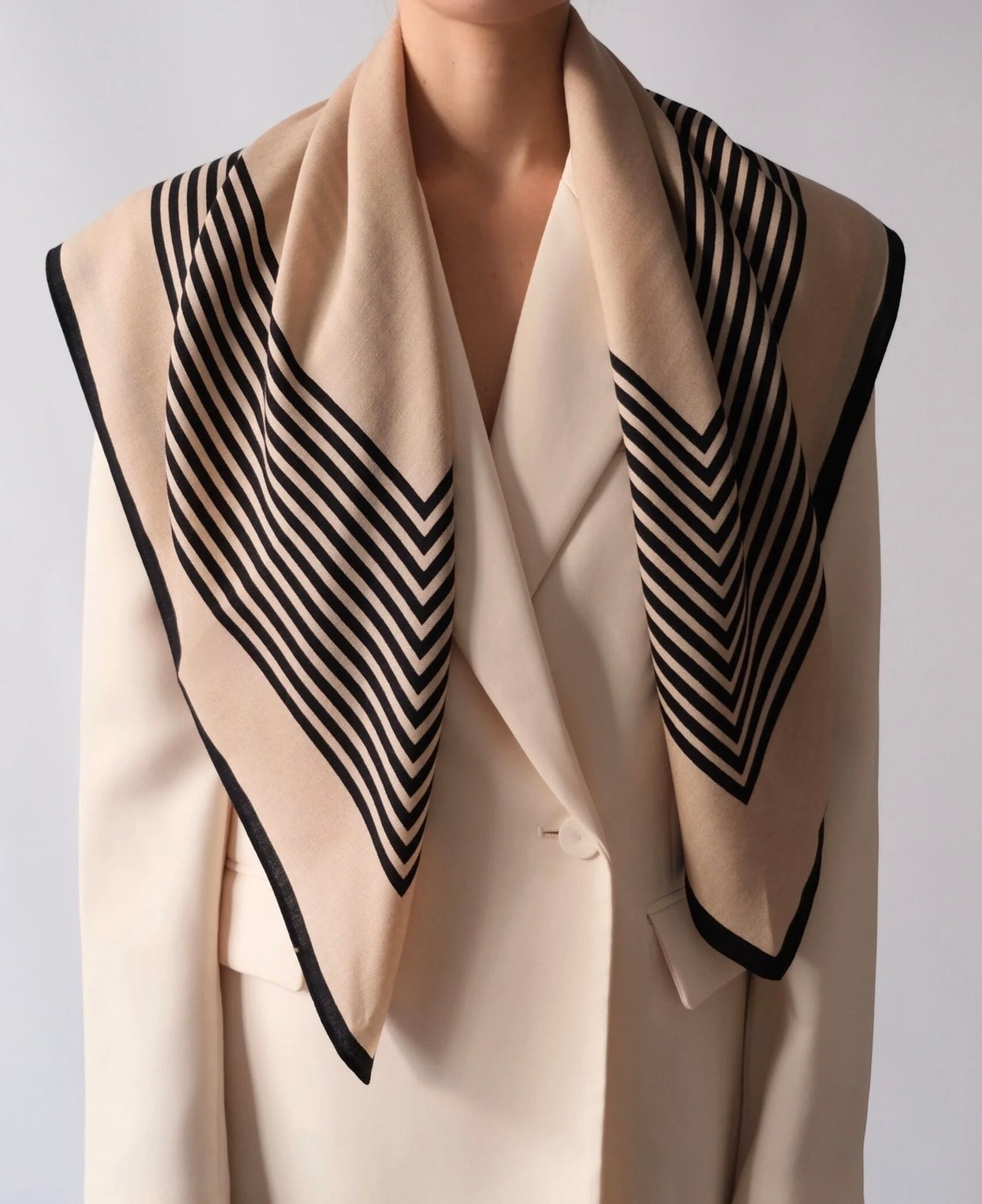 Striped Wool Scarf Sand & Black 90x90