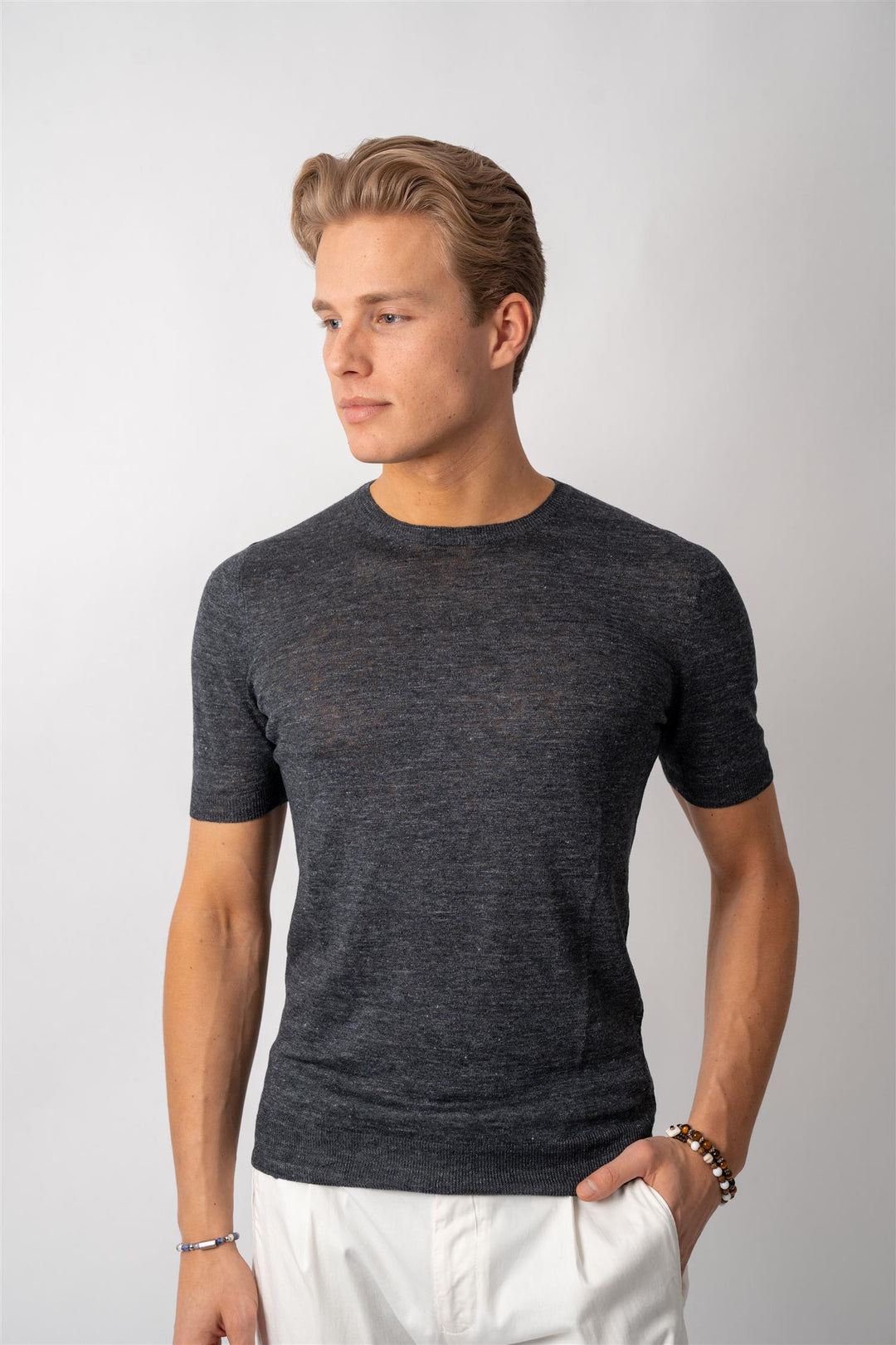 Knitted Linen T-shirt - Grey