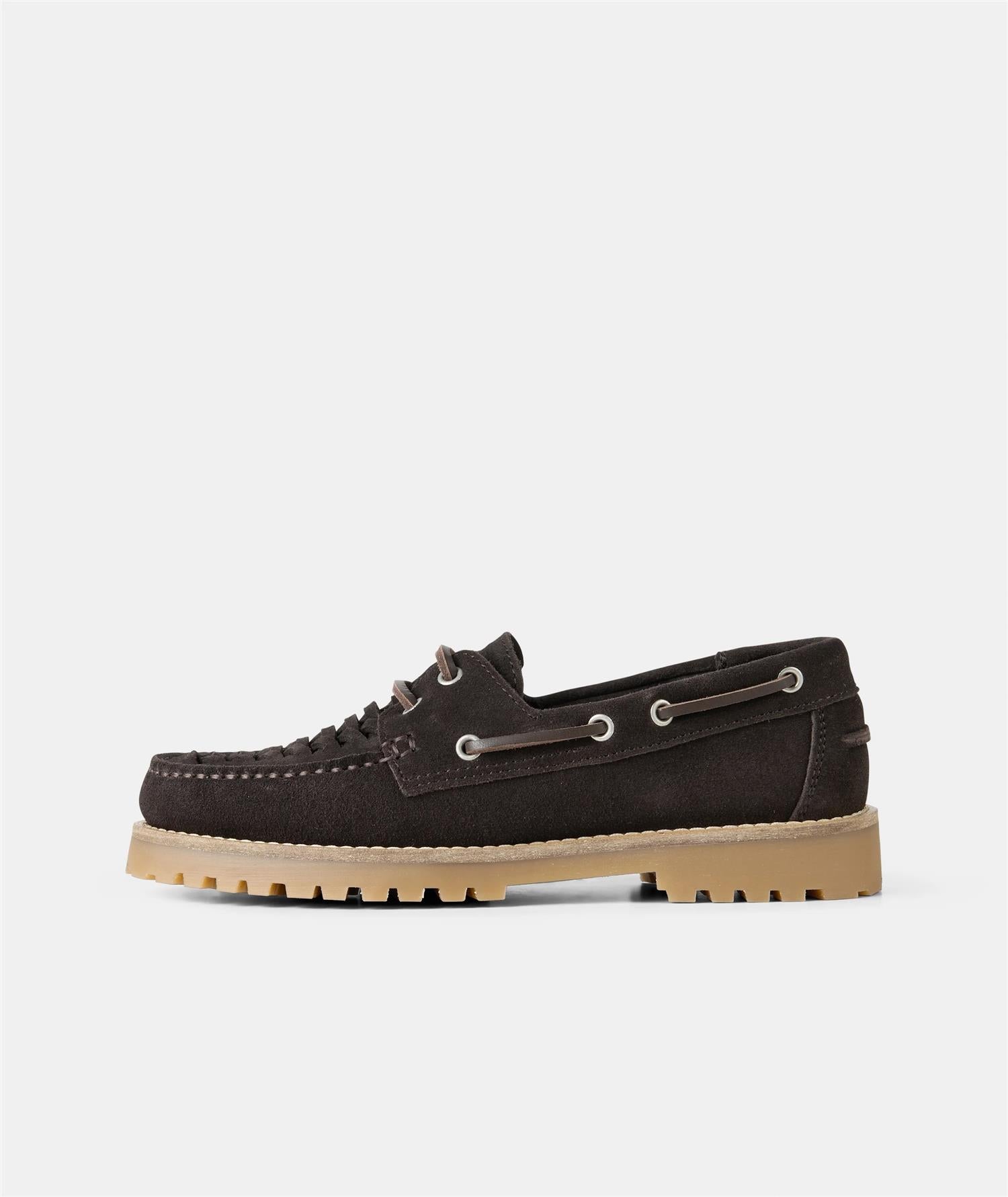 Ollie Boat Shoe - Brown Suede Braided