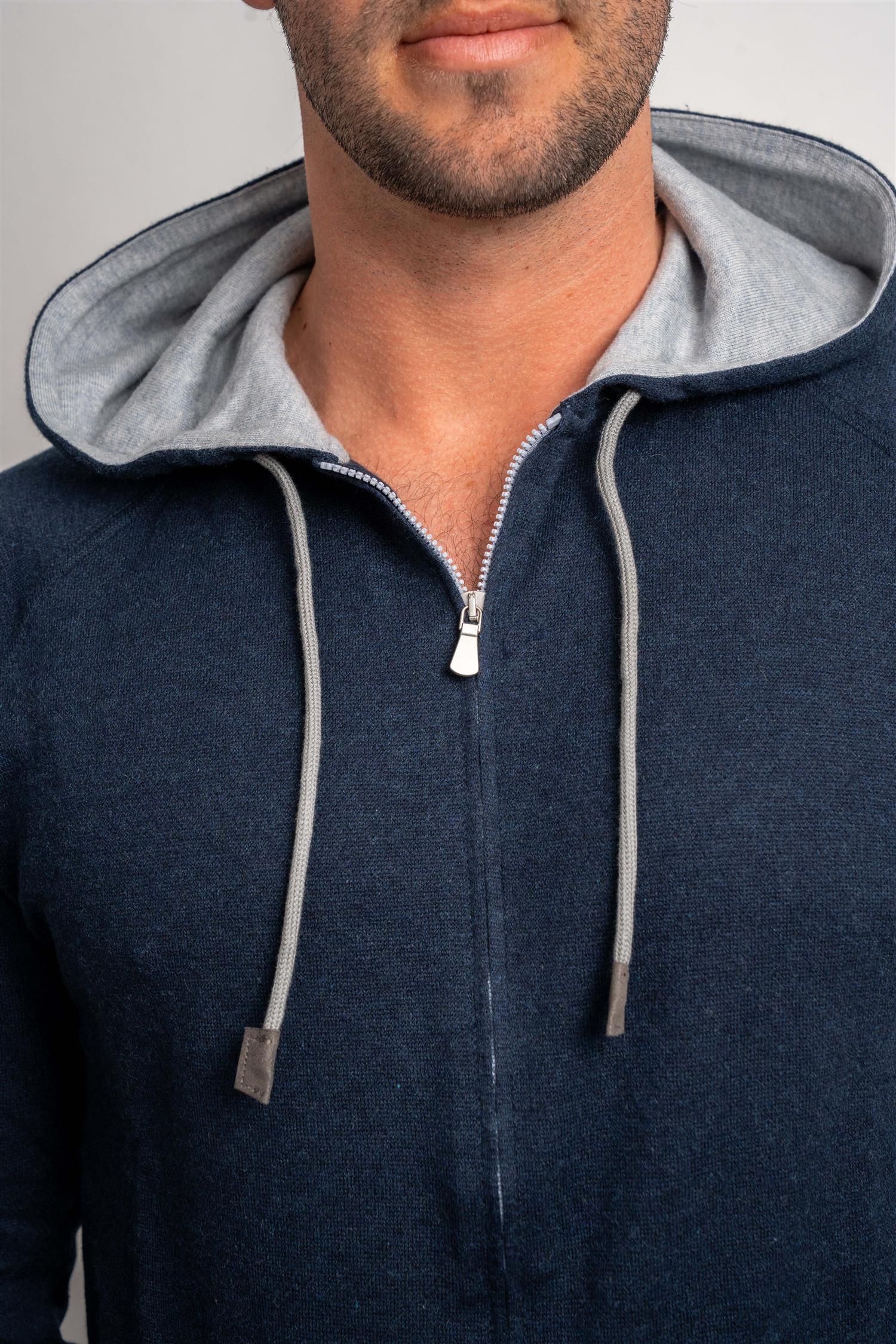 Cashmere / Cotton Hoodie - Navy