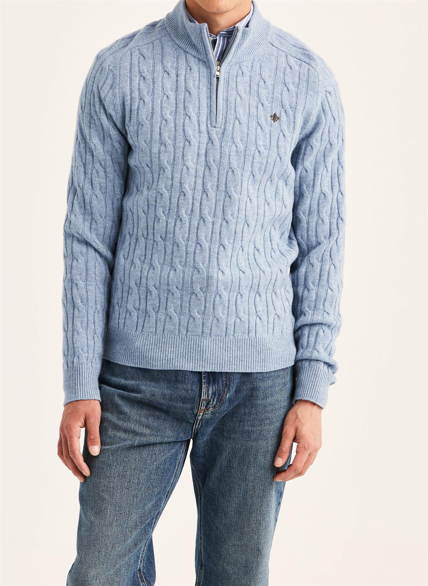 Hertford Cable Half Zip - Light Blue