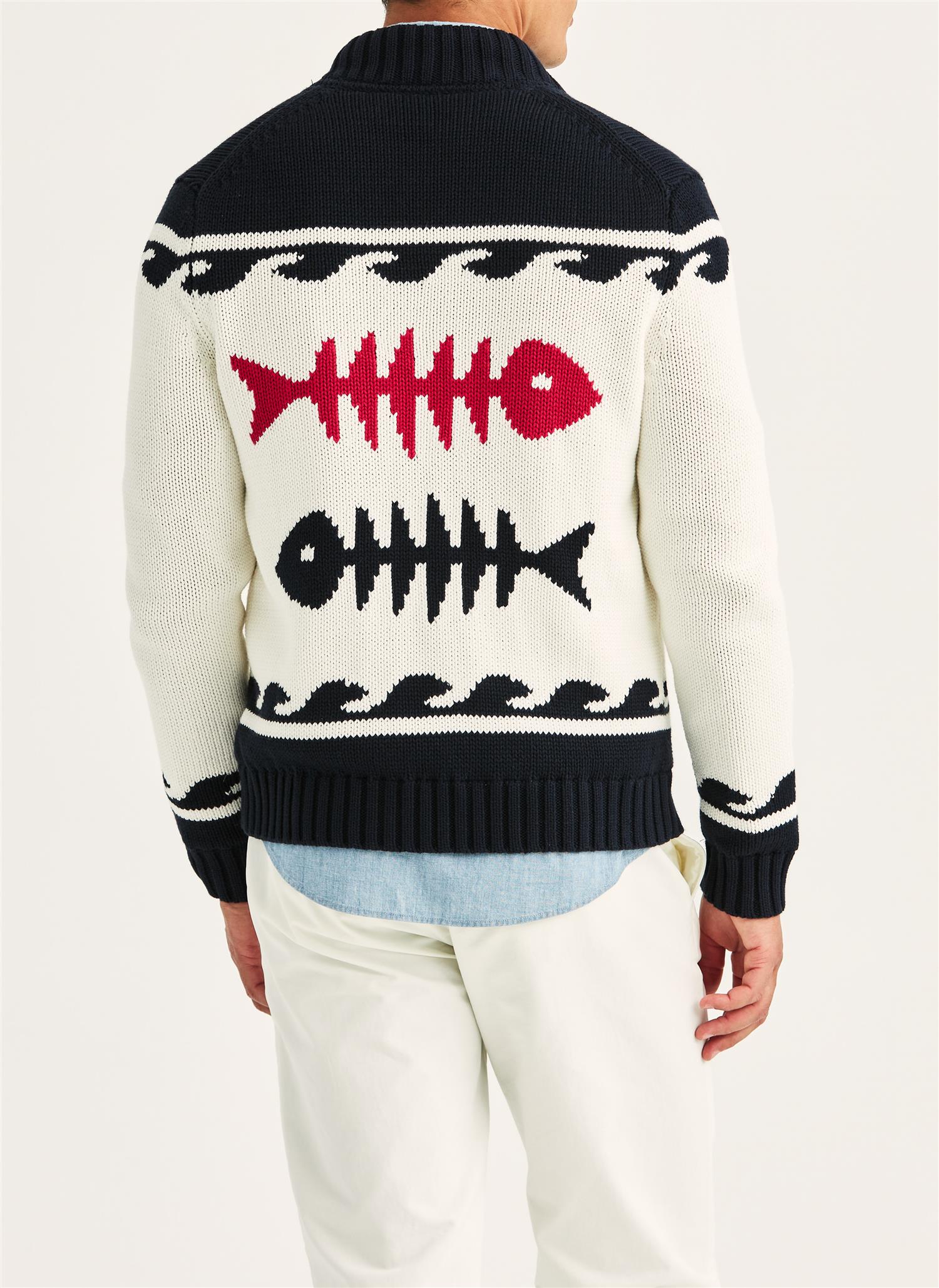Fishbone Knitted Zip Jacket - Off White/Navy