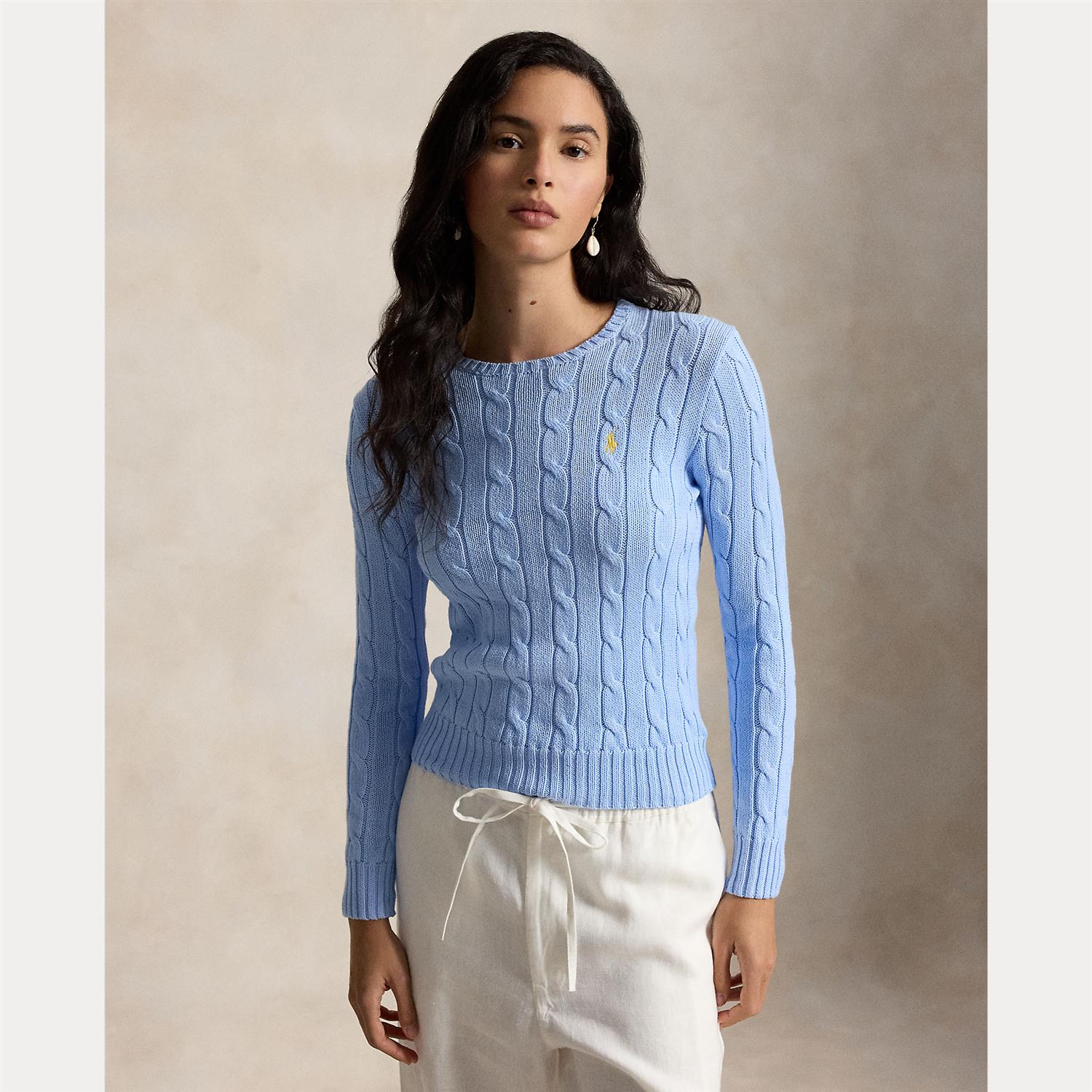 Cable-Knit Cotton Crewneck Sweater Baby Blue