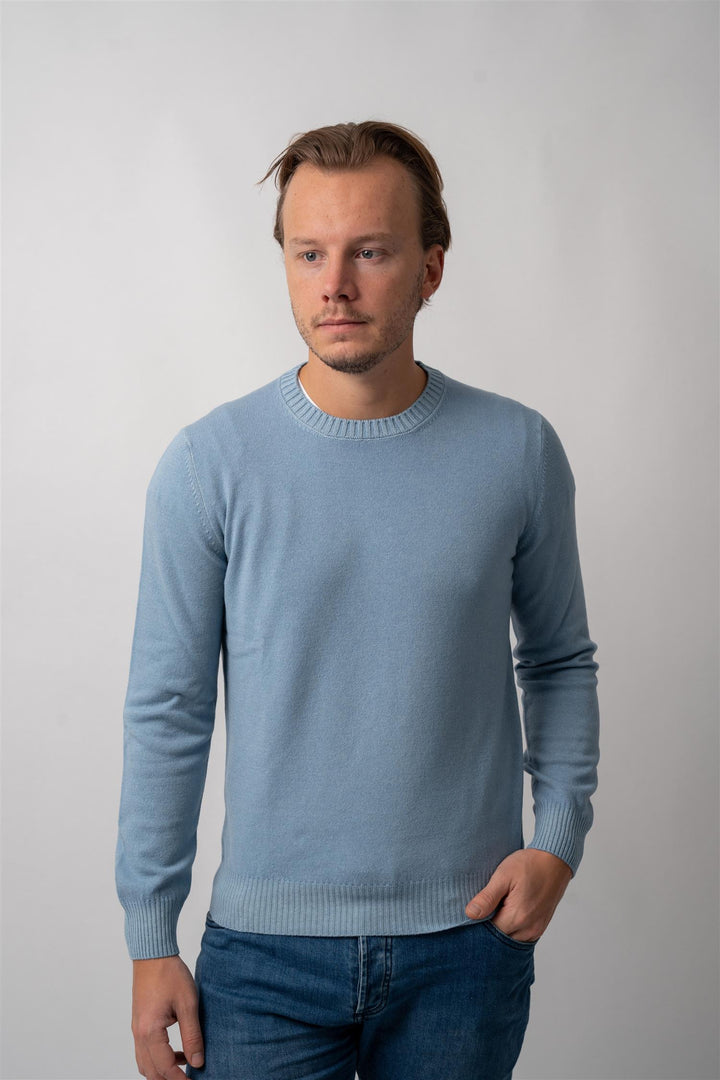 Crew Neck Cashmere - Wool -  Light Blue