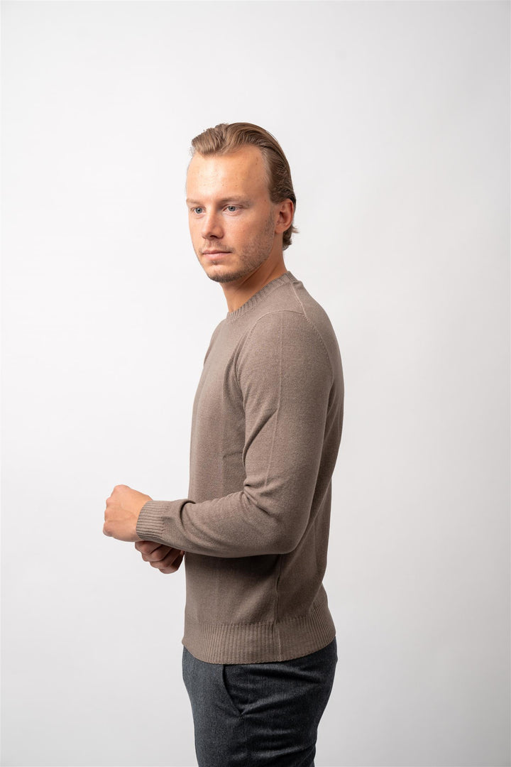 Crew Neck Cashmere - Wool -  Brown